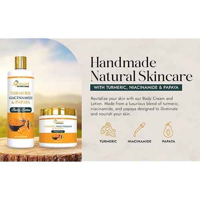 Turmeric body cream? Handmade Niacinamide papaya Turmeric Moisturizer lotion for Dark Spots, Hyperpigmentation, Acne Scars, Evens Tone- turmeric skincare -All Skin Types 8oz (CREAM)