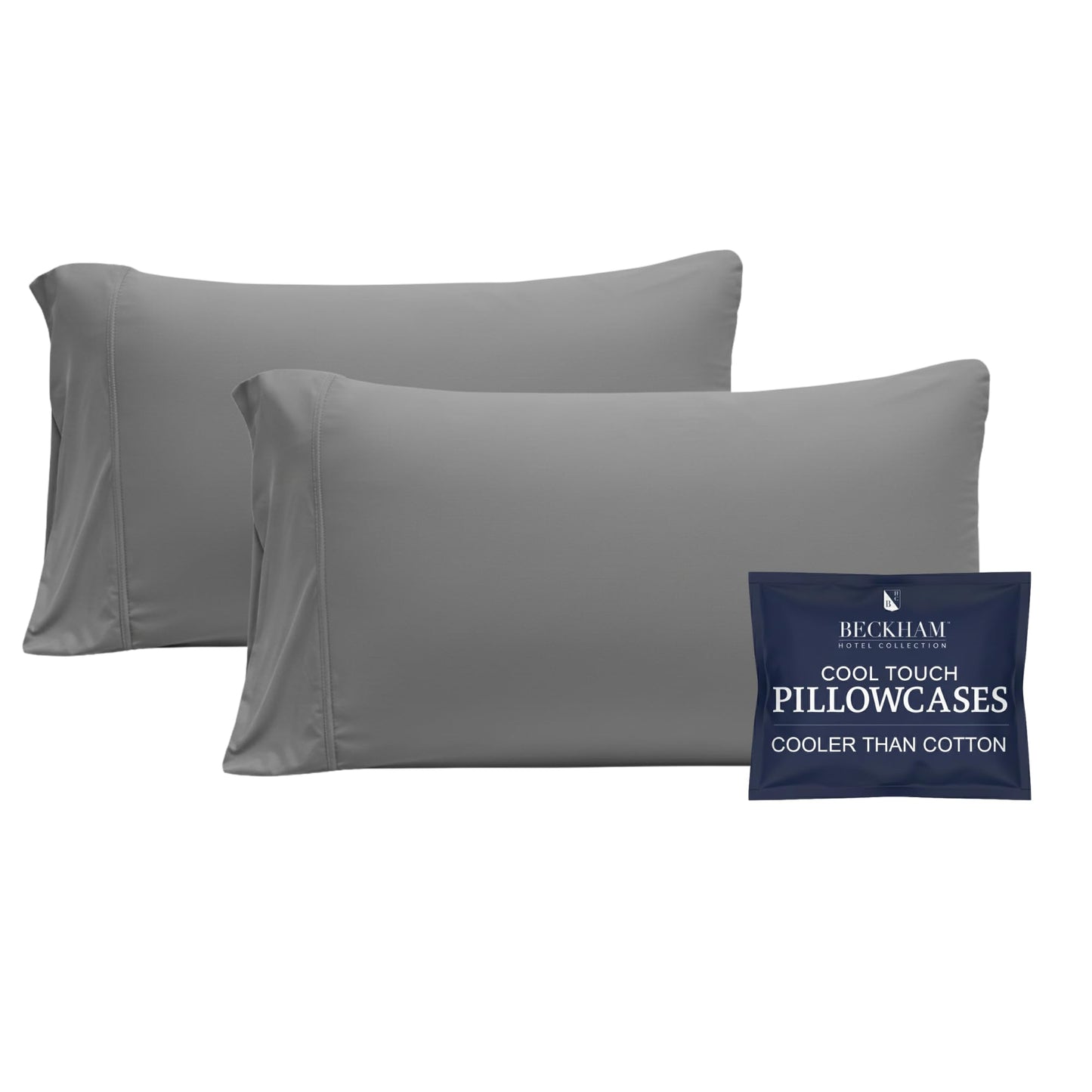 Beckham Hotel Collection Cooling Pillowcases for Hot Sleepers, Standard/Queen Size Set of 2, Cool Bedding, Envelope Closure, Silky Soft, Breathable, Moisture-Wicking, Gray