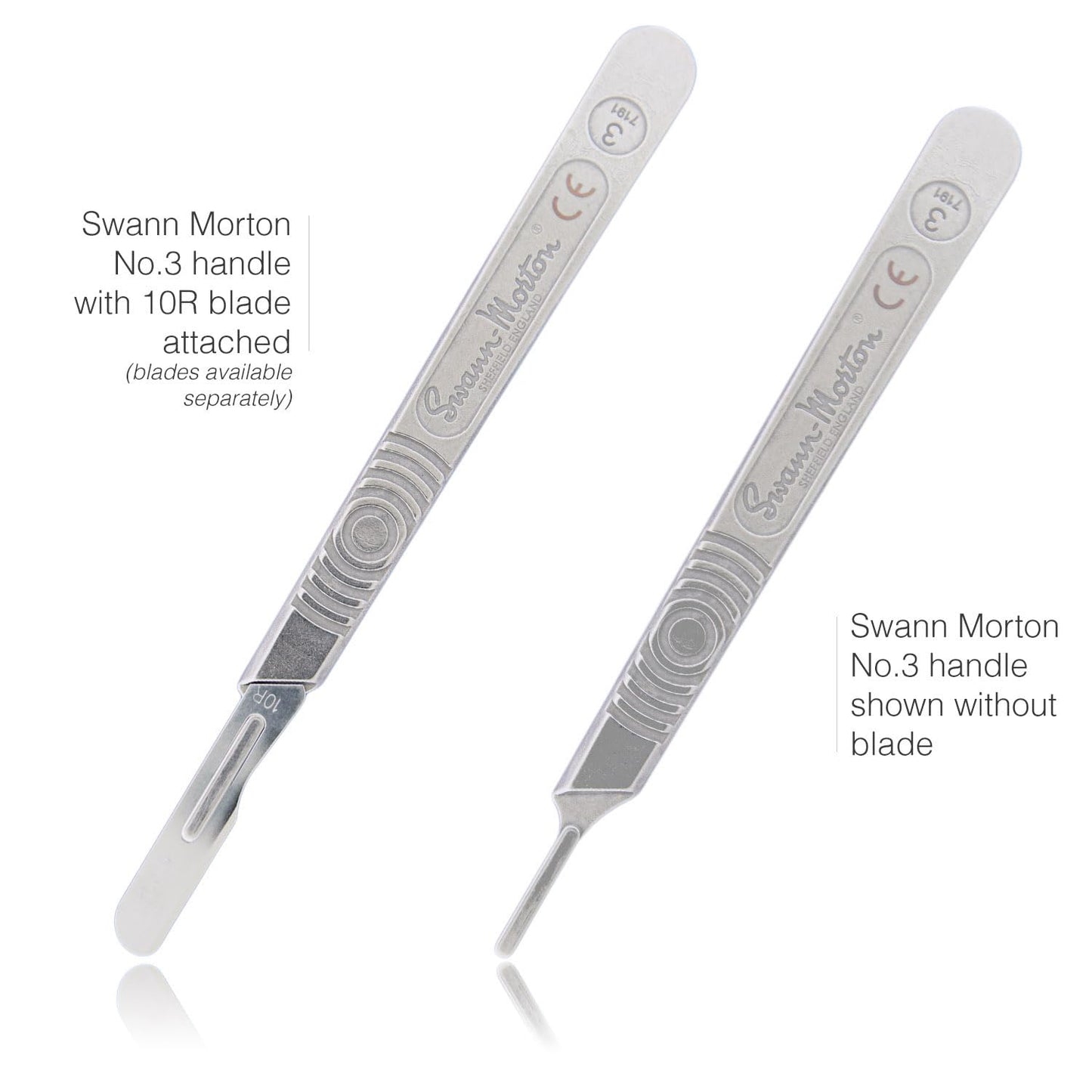 Kimball Med Scalpel Handle Swann Morton No 3 for blades 10, 10R, 11, 15, 15a Stainless Steel Blade Carry Case and 2 Scalple Handle Tip Protectors