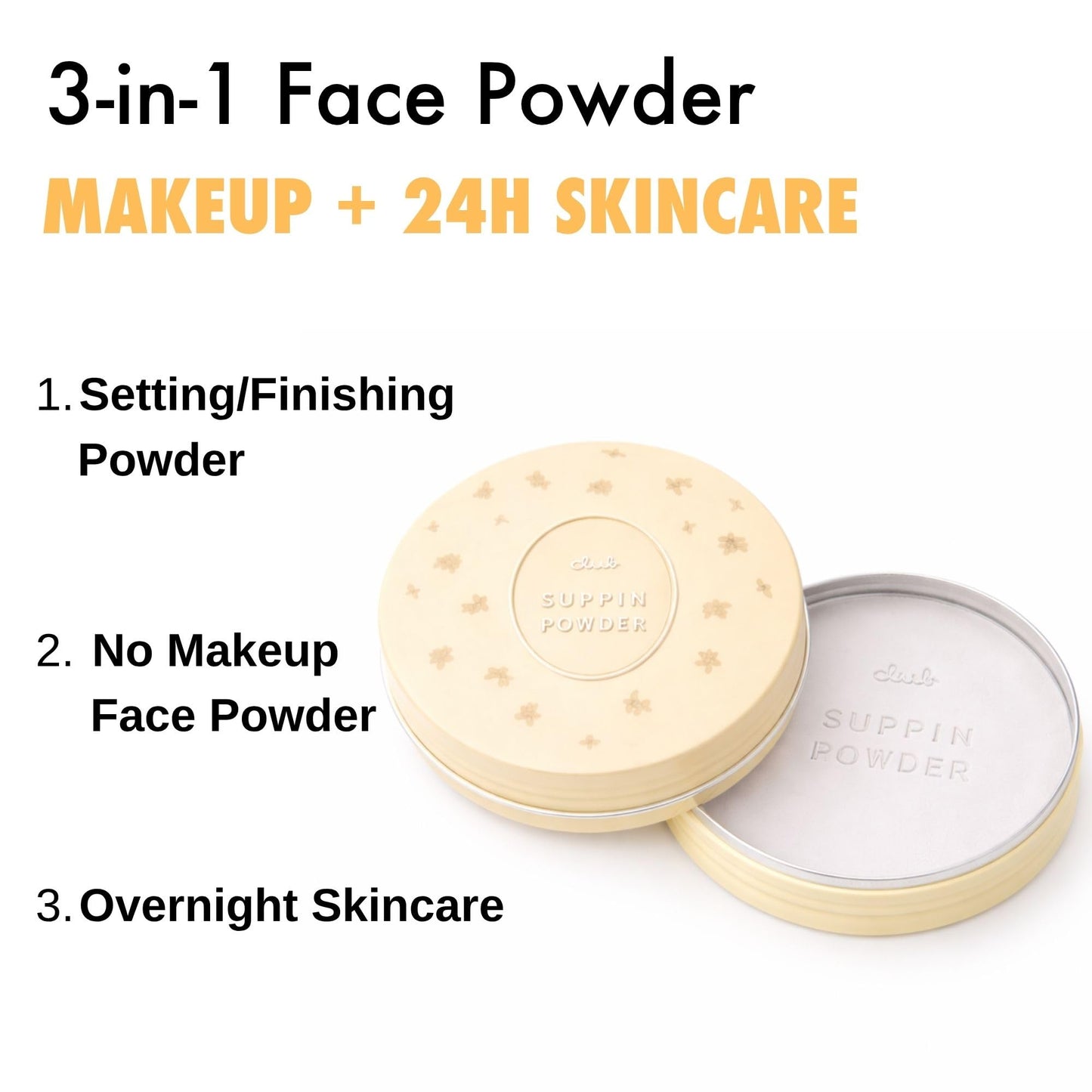 Club Suppin Translucent Pressed Powder makeup, Loose Setting Powder Makeup, Hydrating Face Setting Powder, 24H Long Lasting Overnight Japanese Skincare Made in Japan OSMANTHUS