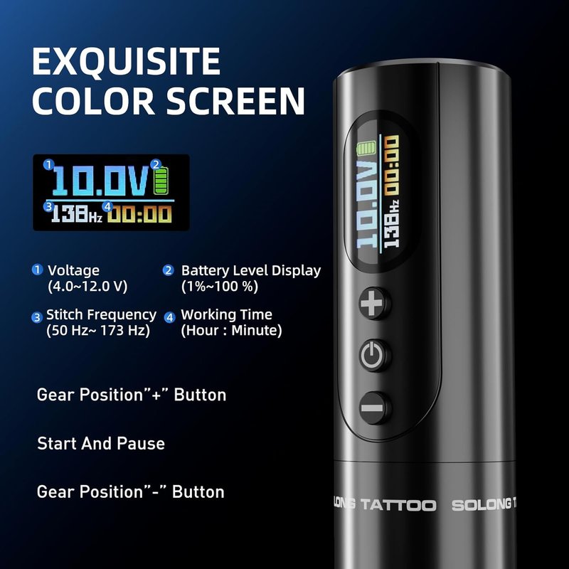 Tattoo Machine - Digital Rotary Pen with LED Display & 2 Fast Charging Batteries | Black