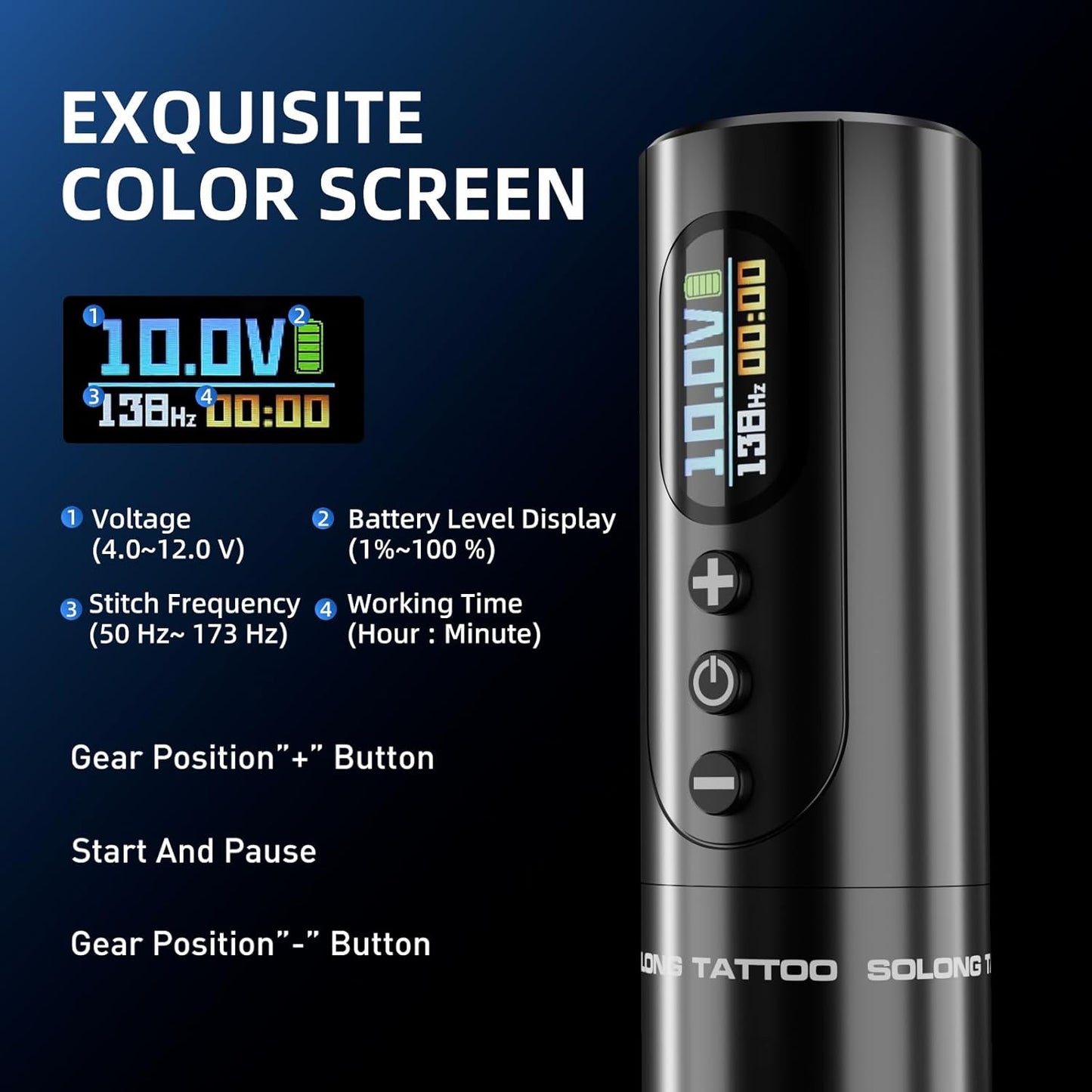 Rotary Tattoo Machine - Digital LED Display with Two Fast Charging Batteries for Artists | Black