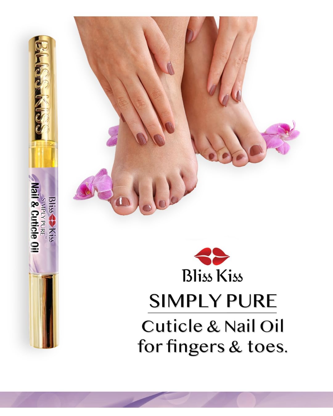Bliss Kiss | 1 Lavender Vanilla | Nail Oil Cuticle Pen w/Vitamin E & Jojoba⏤Nail Strengthener Nail Growth Serum for Brittle Peeling Breaking Thin Nails