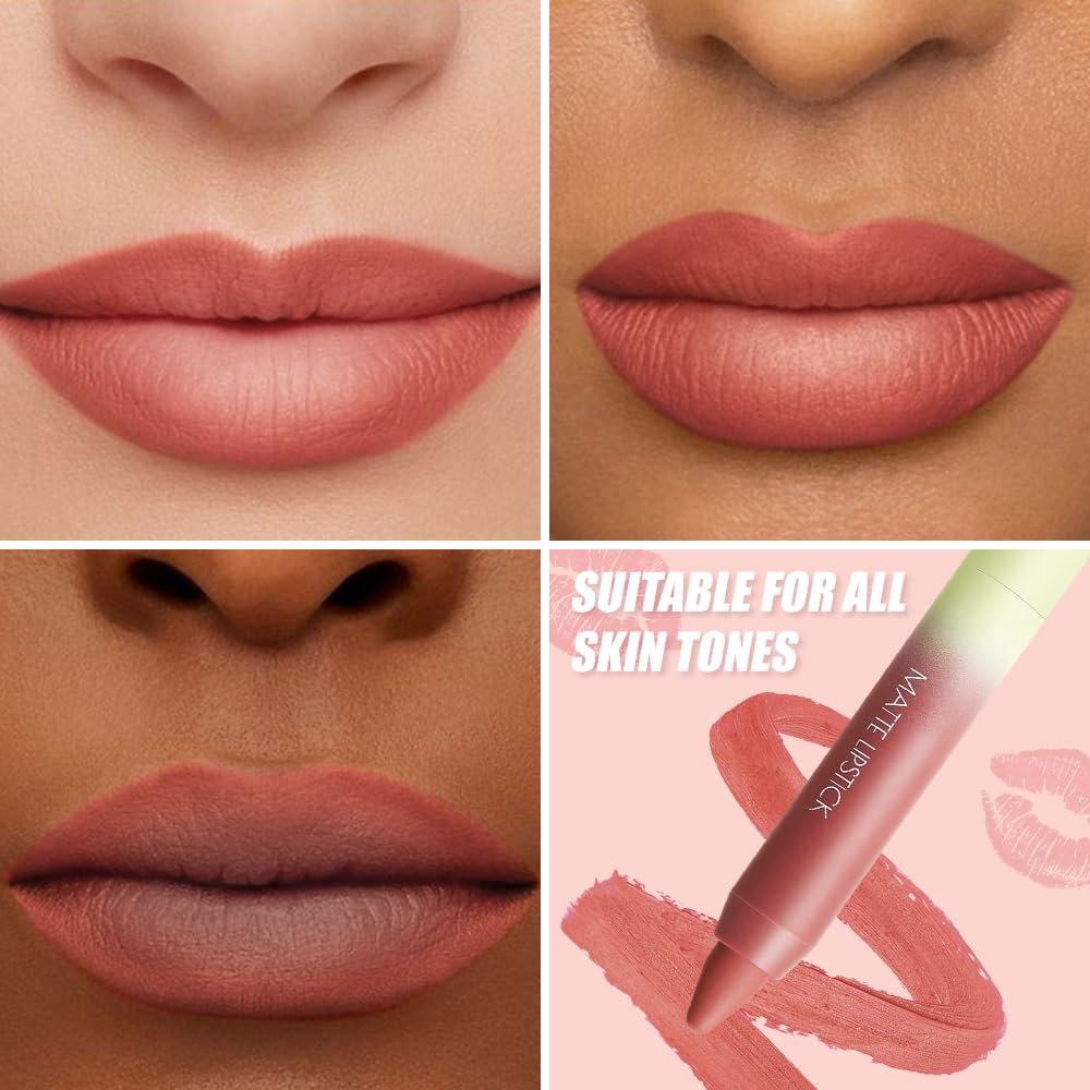 Matte Lipstick Crayon - High-Pigment Lip Liner Pencil | Waterproof, Smudge-Proof, Velvet Texture, Fits All Tones