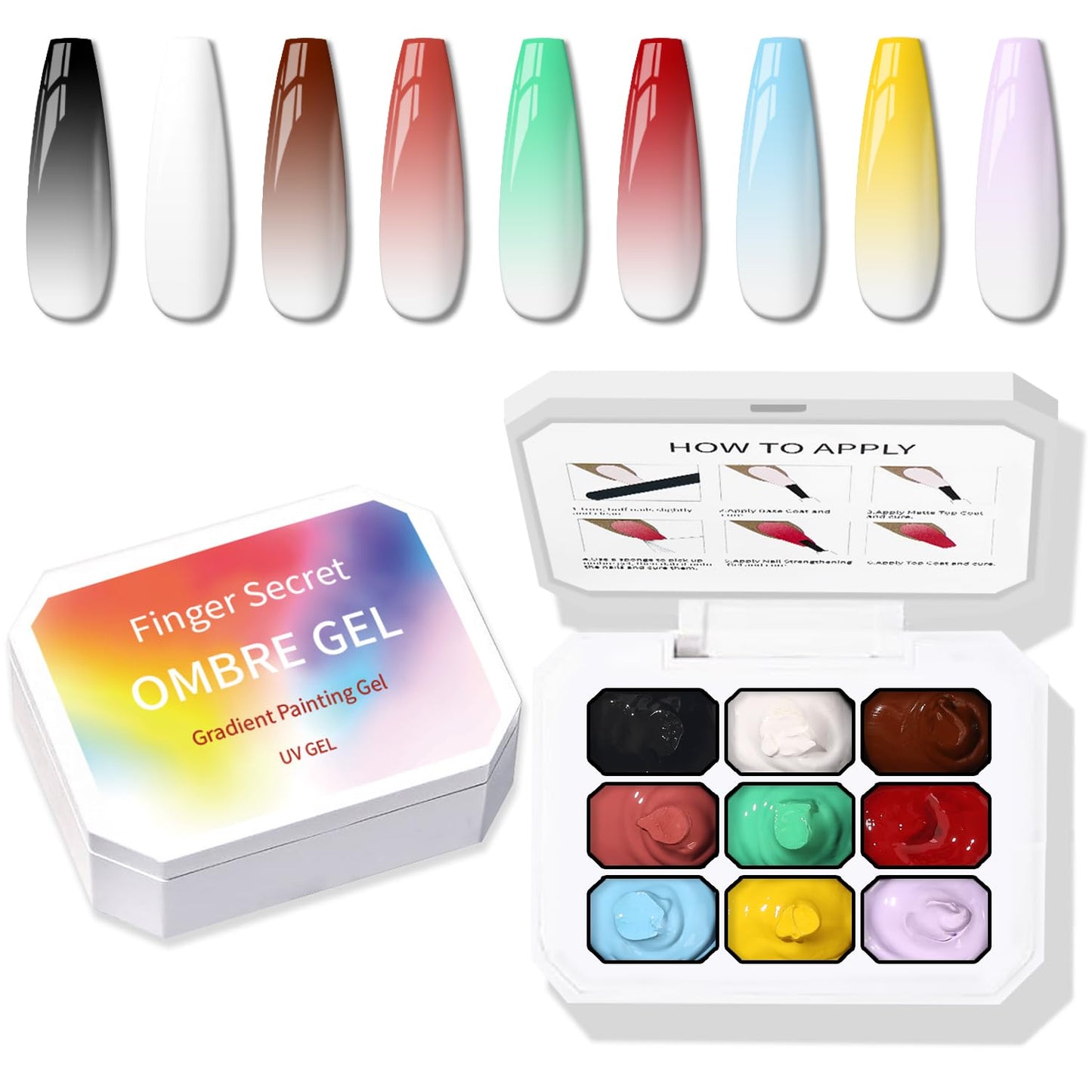 Ombre Nail Gel Set - 9 Colors Sponge Pat Paint for Floral Nail Art, No Wipe, UV/LED Curing