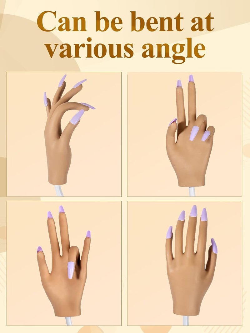 Acrylic Nail Practice Hand - Flexible Silicone Mannequin with 200 Nail Tips | Realistic Design for Perfecting Techniques