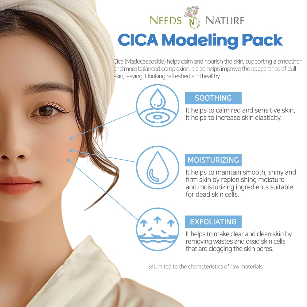 Modeling Mask with CICA for Face – NEEDS NATURE | Soothing & Redness Relief Peel-Off Rubber Mask | Korean Skincare | Home Spa Treatment | 400g Powder Pack with Mixing Tools