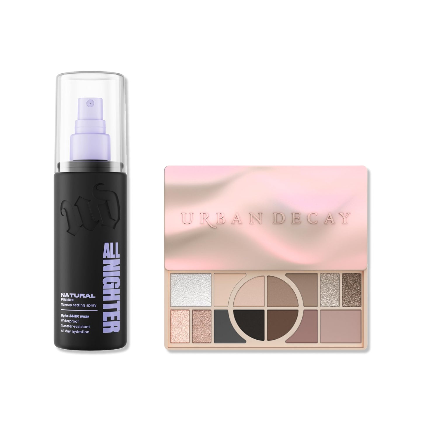 Urban Decay Naked Shaped Cool Palette & Natural Finish Makeup Setting Spray Bundle - Multi-Use Neutrals - All Nighter Waterproof Setting Spray (4 Fl Oz) for Transfer-Resistant Eye & Face Makeup