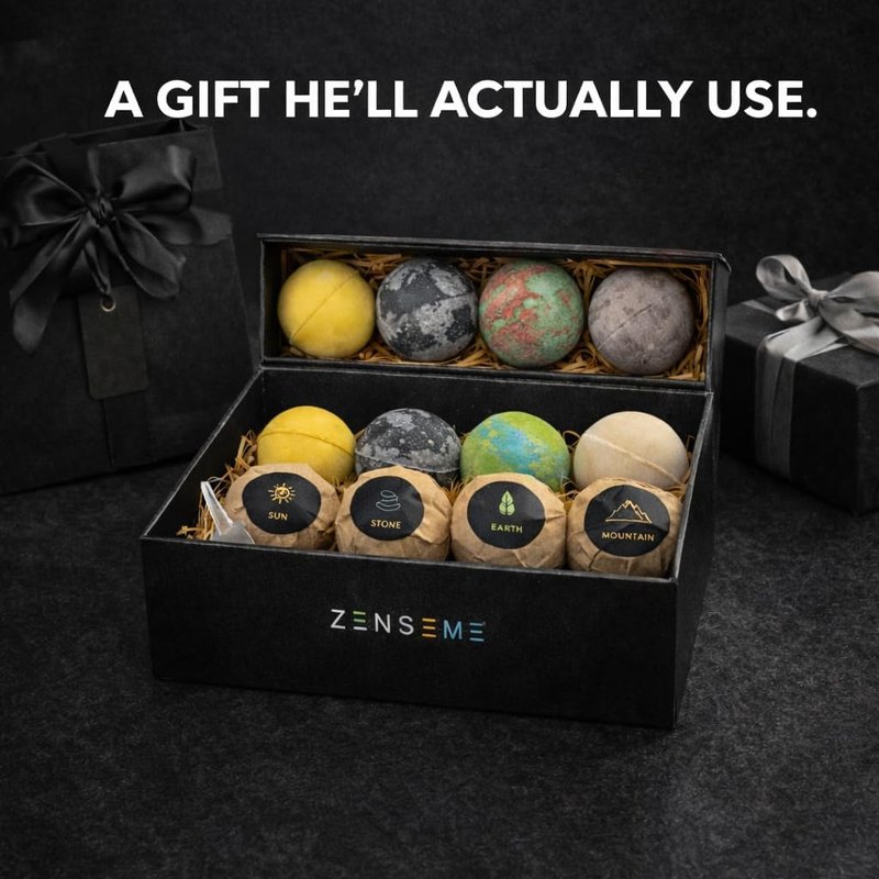 Bath Bombs for Men - Gift Set of 8 Scented Organic Handmade Bath Bombs with Essential Oils | 2.5 oz Each