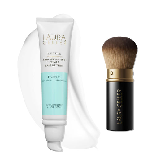 LAURA GELLER NEW YORK Spackle Skin Perfecting Makeup Primer, Hydrate + Airbrush Round Kabuki Brush