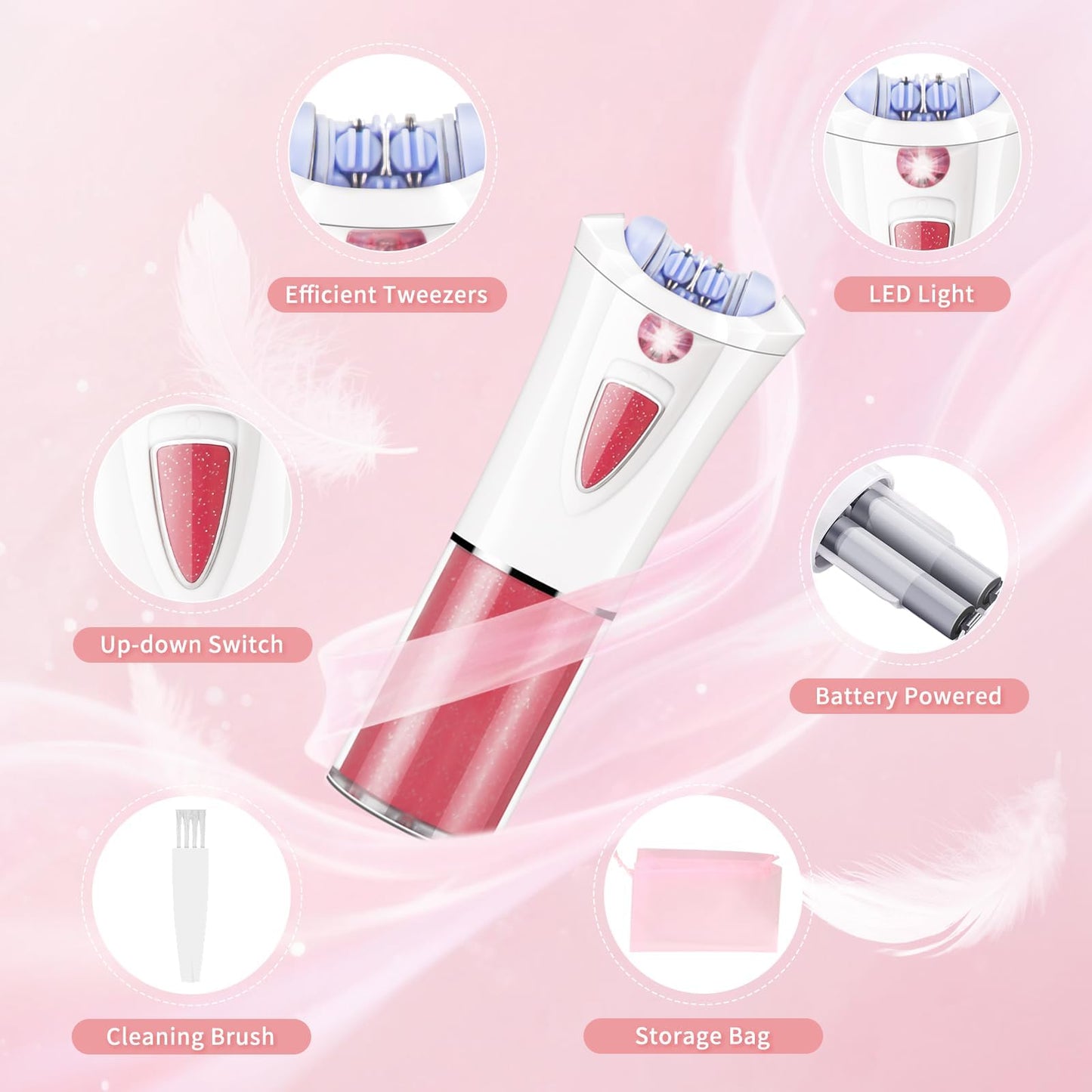 2026 Upgraded Facial Epilator for Women, Cordless Electric Tweezers Hair Removal Device with LED Light, Precise & Painless Face Epilator Hair Remover for Face/Lip/Arms/Legs/Bikini Line