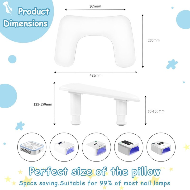 U-Shaped Adjustable Nail Armrest - Large Microfiber PU Leather Hand Rest Pillow for Manicurists | White
