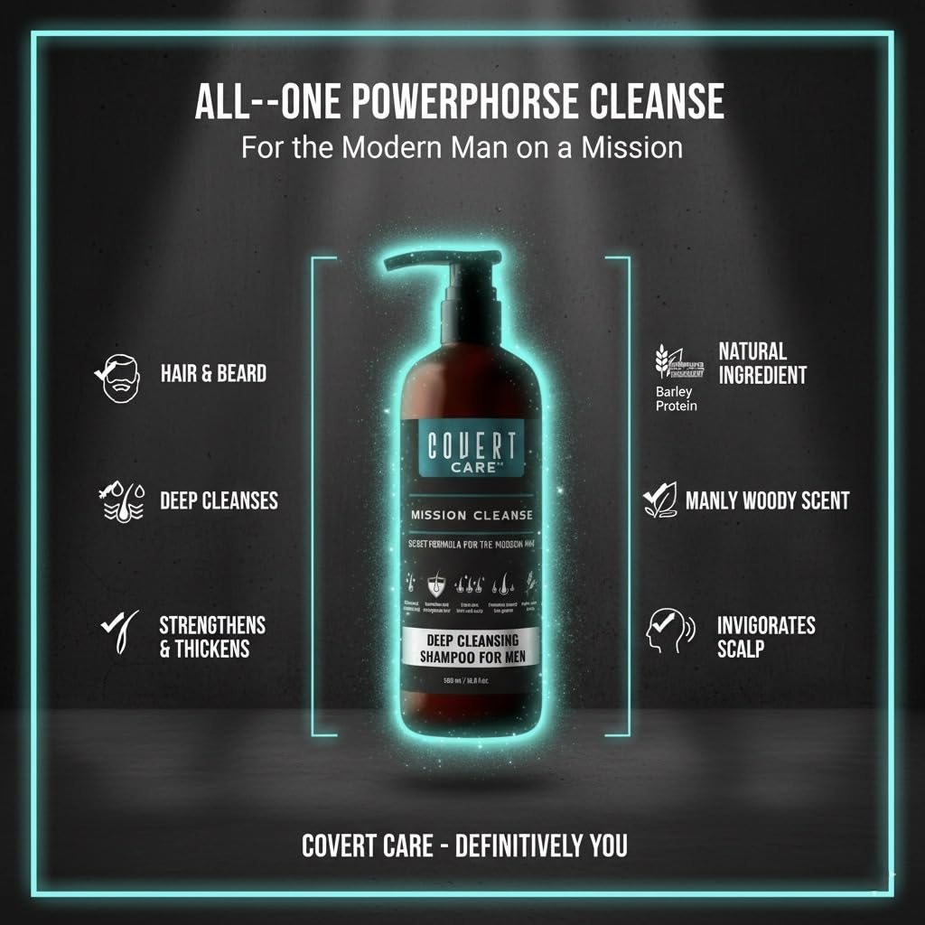 Covert Care Men’s Thickening Shampoo for Thinning Hair – Strengthens Hair, Boosts Volume, Nourishes Scalp, and Activates Roots for Fuller, Stronger-Looking Hair