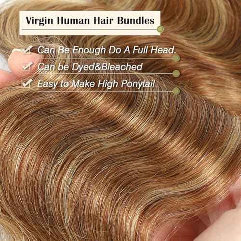 Beautymoon Brown Highlight Body Wave Bundles Ombre Human Hair 3 Bundles 22 24 26 Inch 100% Unprocessed Brazilian Virgin Hair Honey Blonde Bundle Human Hair Body Wave Hair Extensions for Black Women