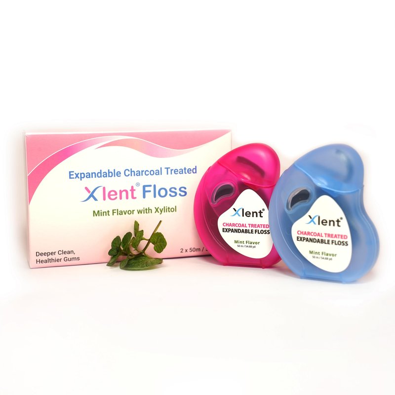 Expandable Floss Treated with Activated Charcoal with Xylitol and Natural Plant Based Wax |Fresh Mint Flavor | 50 Meter (4 Count)