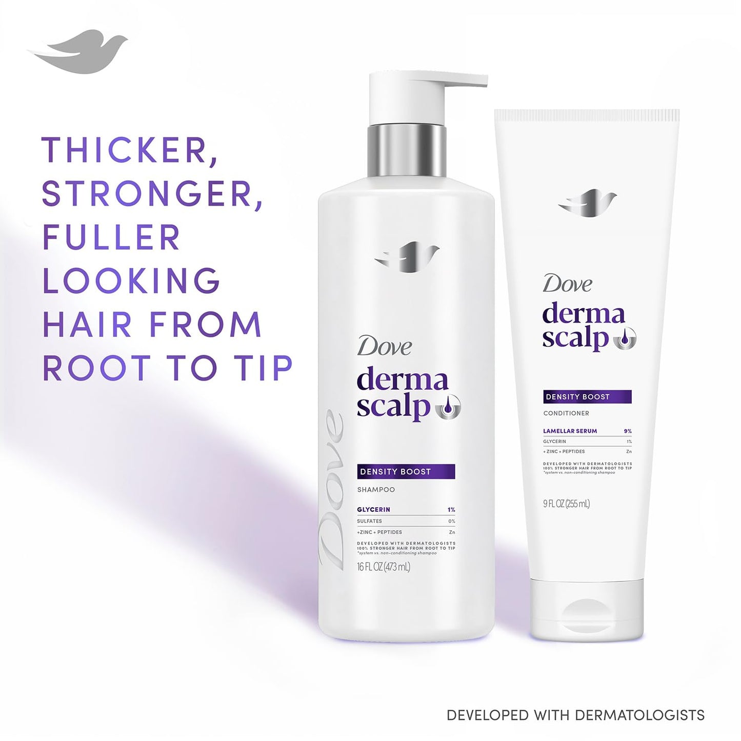 Dove Derma Scalp Thickening Shampoo and Conditioner – Density Boost with Niacinamide, Glycerin, Zinc & Peptides