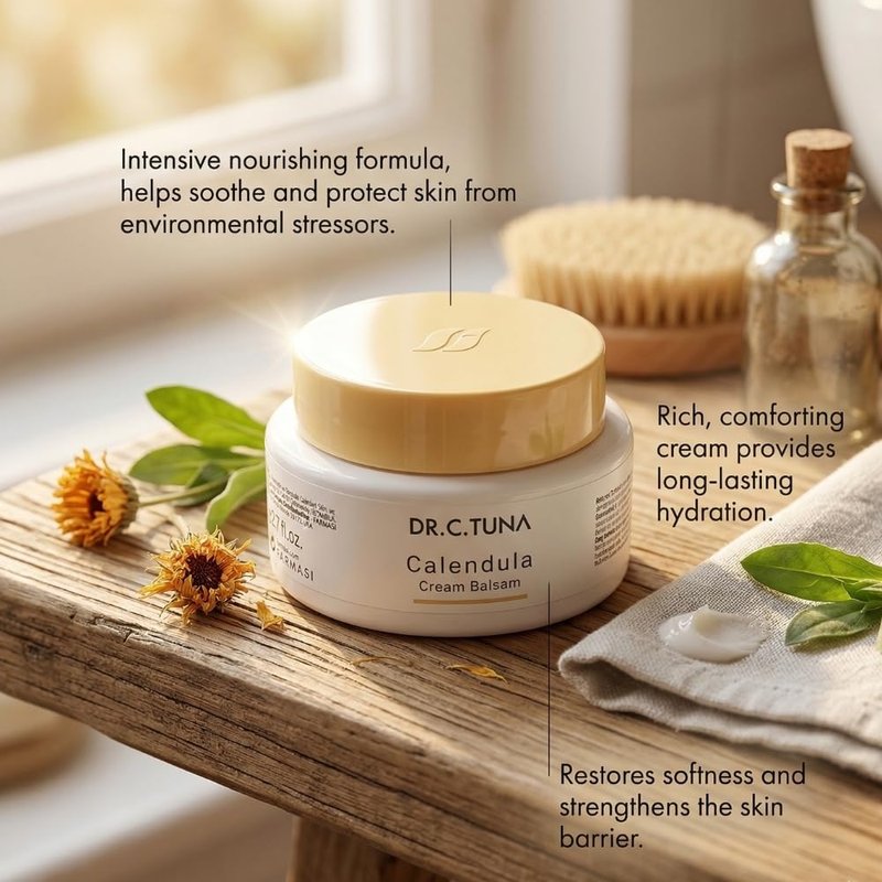 FARMASi Dr. C. Tuna Calendula Cream Balsam, Rich Moisturizing Cream for Dry and Sensitive Skin, with Calendula and Botanical Oils, Soothes and Softens Face and Body, 2.7 fl oz