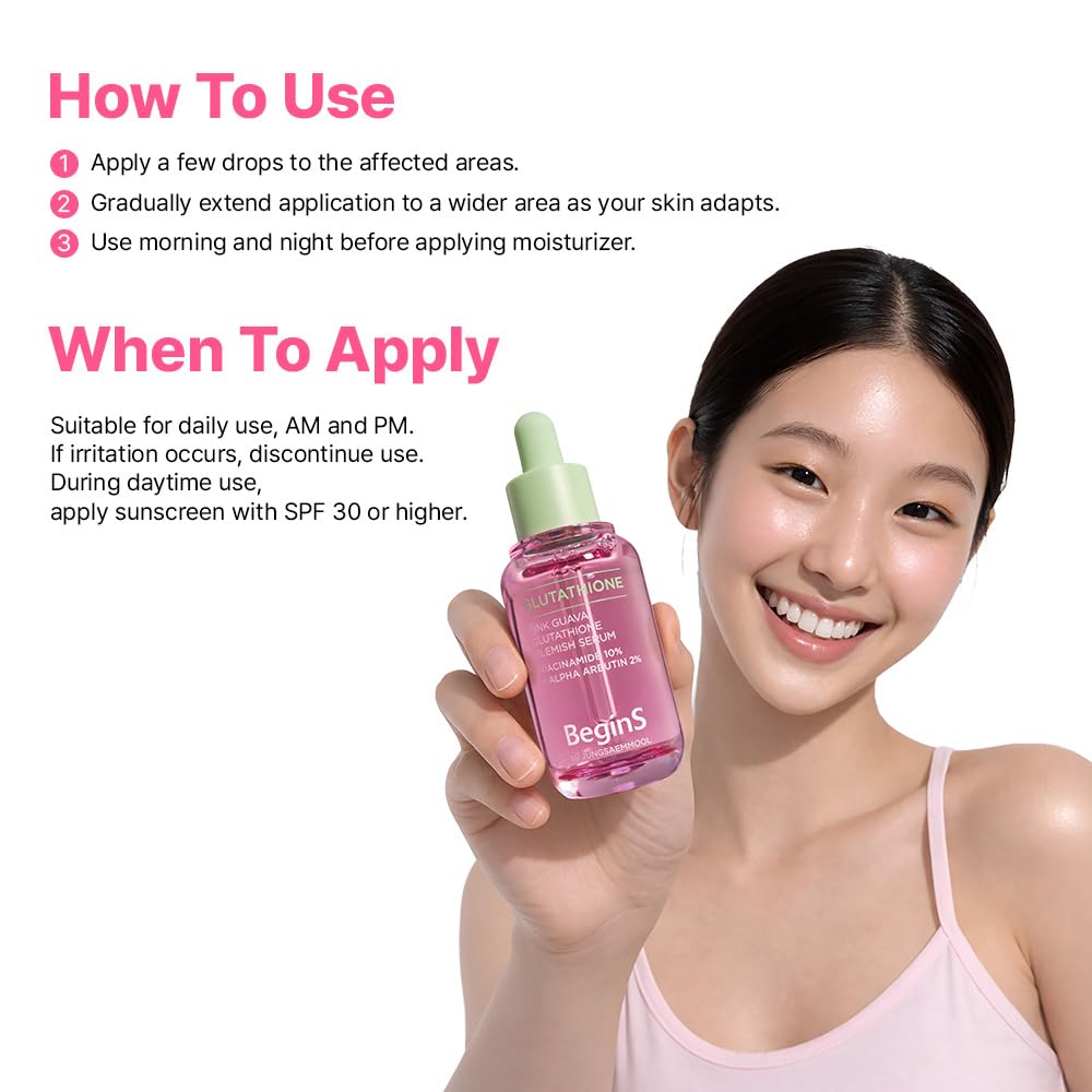 Pink Guava Glutathione Blemish Serum - Uneven Skin Tone Treatment with 99% Pure Glutathione & Niacinamide | 1.01 Fl Oz