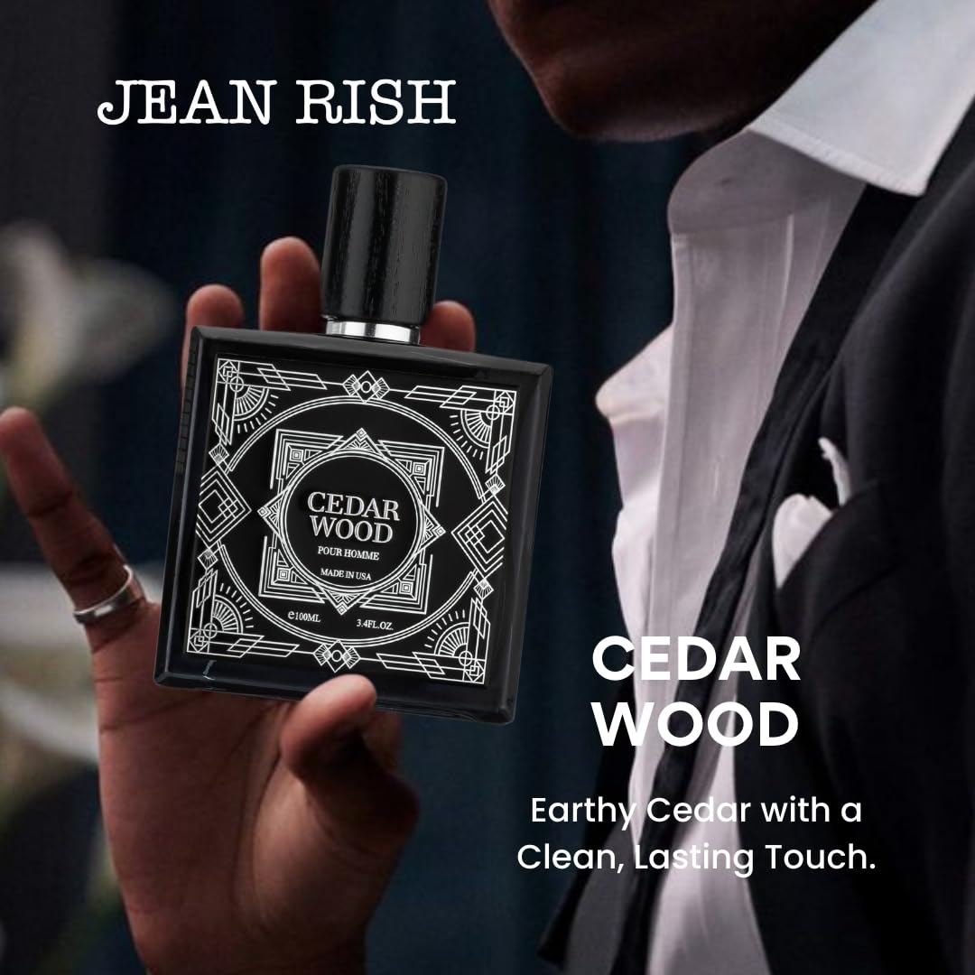 Jean Rish Cedar Wood Perfume for Men Eau De Toilette, Long-Lasting Luxury Fragrance, Made In USA - Patchouli, Cedar, Musk Scent - 100ml / 3.4 oz