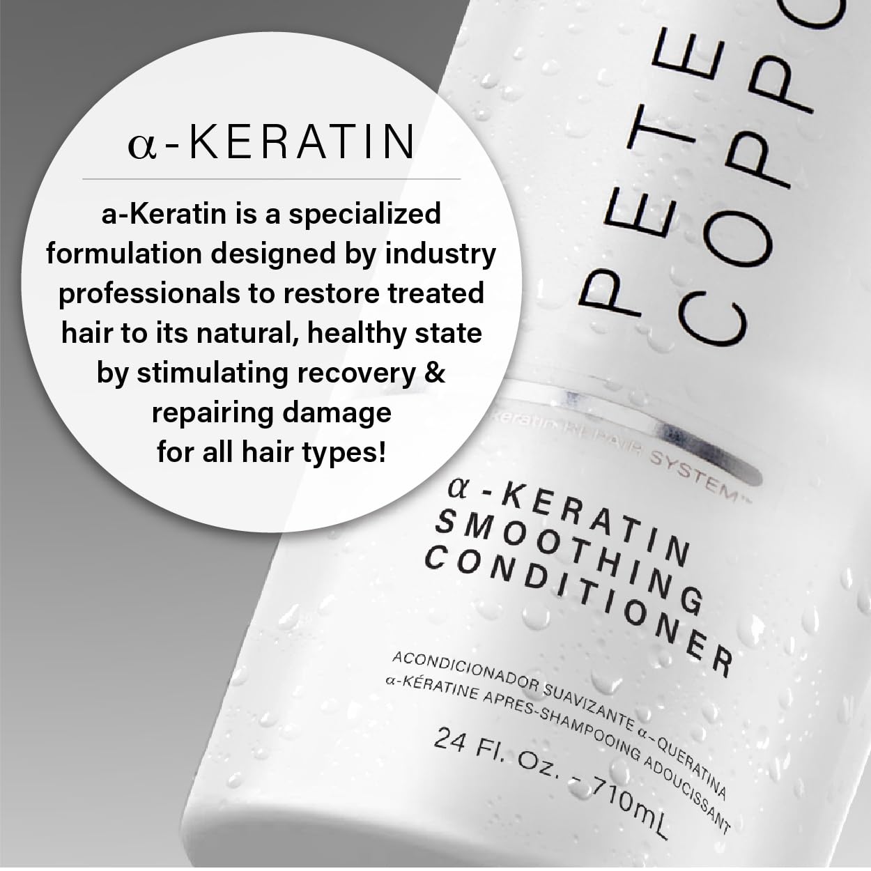 PETER COPPOLA a-keratin Smoothing Conditioner - Detangles, Nourishes, Eliminates Frizz, Smooths And Restores Shine - Infused With Argan Oil, Jojoba, Coconut Oil And Grape Seed Oil (24 oz)
