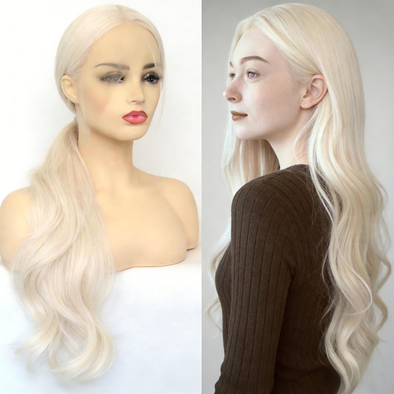 BLUPLE Platinum Blonde 13x3.5 Lace Front Wig Long Natural Wavy 60# Blonde Heat Resistant Synthetic Hair Replacement Full Wigs Middle Part for Women 22 Inch