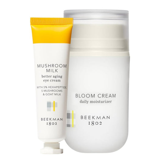 Beekman 1802 Mushroom Milk Eye Cream & Bloom Cream Moisturizer - Sensitive Skin, Anti-Aging | 0.68 fl oz & 1.69 fl oz