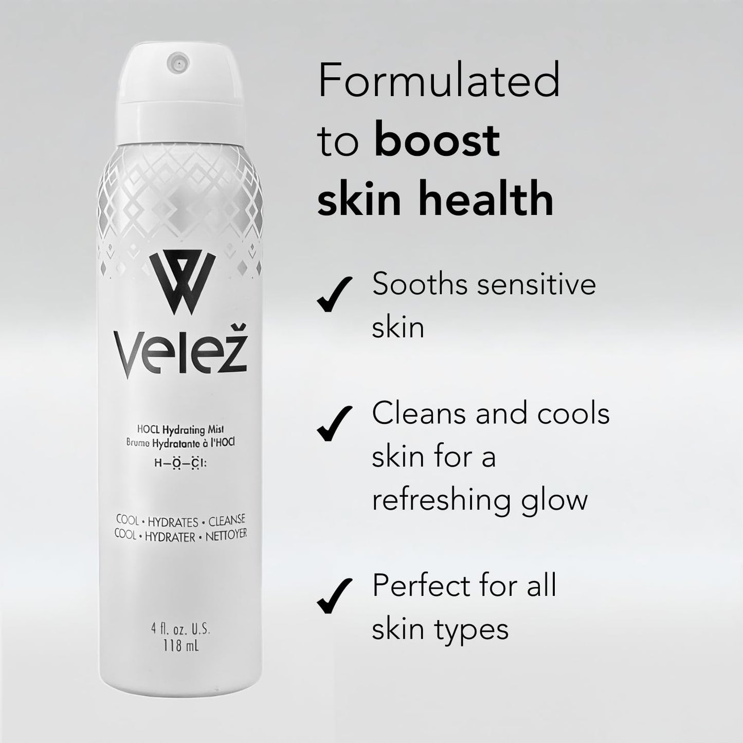 Velež HOCL Hydrating Face Mist, Gentle Facial Spray, Versatile Fusion of Hypochlorous Acid + Pure Water, Refreshes, Soothes & Cleans The Skin, 4 Fl Oz