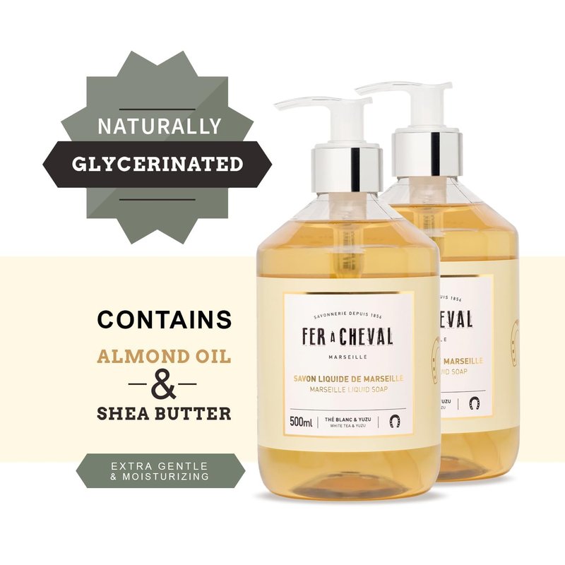 White Tea & Yuzu Marseille Liquid Soap - Luxurious Hydration with Shea Butter & Almond Oil | Set of 2, 16.9 fl oz