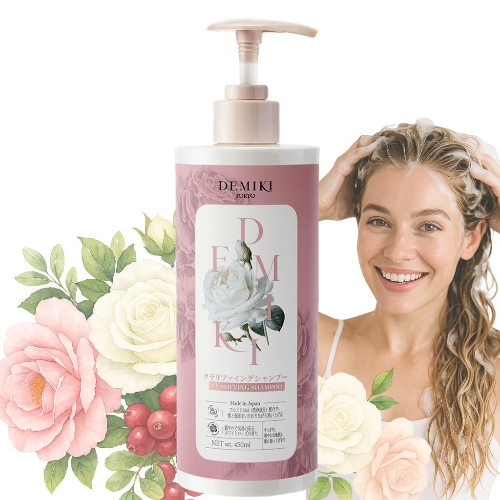 DEMIKI Japanese Shampoo for Women,Anti-Dandruff with Keratin,Clarifying Shampoo for Oily Hair,Sulfate Free,Rose Scent,Volumizing,hair care,Repairs,Strengthens,Nourishes and Softens,450ml 16fl oz