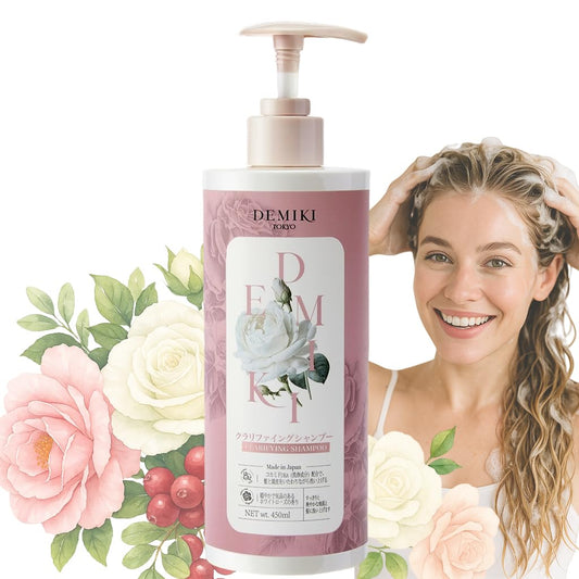 DEMIKI Japanese Shampoo for Women,Anti-Dandruff with Keratin,Clarifying Shampoo for Oily Hair,Sulfate Free,Rose Scent,Volumizing,hair care,Repairs,Strengthens,Nourishes and Softens,450ml 16fl oz