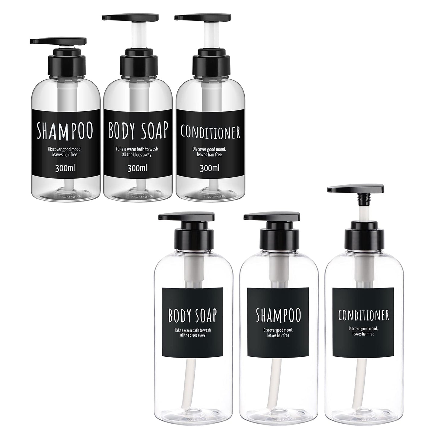 6 Pack Shampoo and Conditioner Bottles, Segbeauty 16.9oz & 10.1oz Refillable Shampoo Bottle for Shower, Shower Bottles Refillable, Large Empty Plastic Bathroom Soap Lotion Shampoo Dispenser Clear