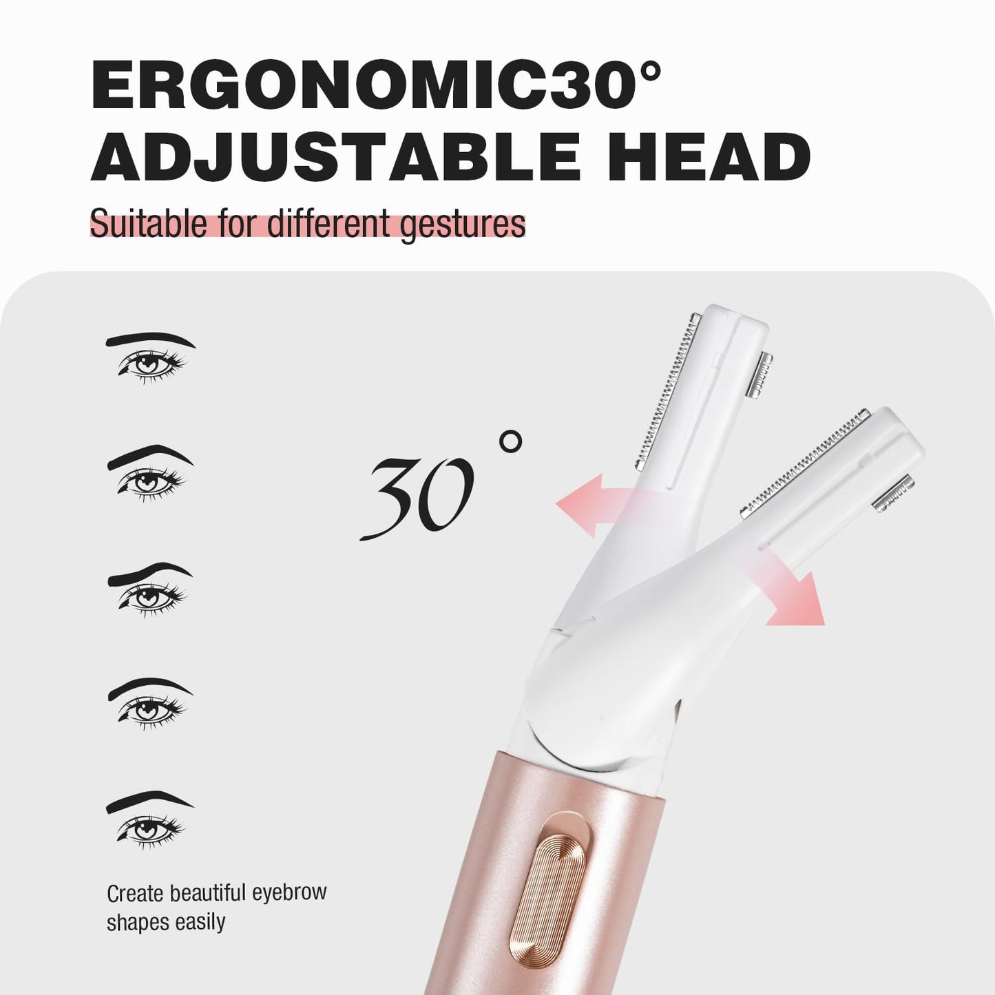 SUPRENT Women's Facial Hair Remover ＆ Eyebrow Trimmer with Pivoting Head - Rechargeable Eyebrow Razor Painless Facial Trimmer on Lips, Cheeks, Ears, Neck and Chin - Easy Cleaning - Pink