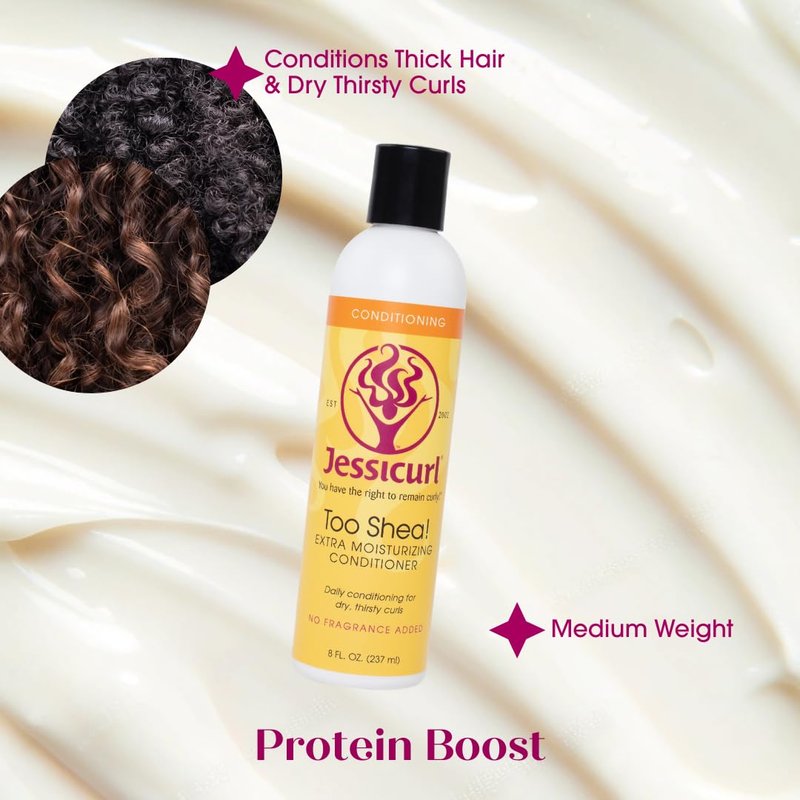 Jessicurl, Too Shea! Extra Moisturizing Conditioner for Curly Hair, No Fragrance Added, 8 Fl oz. Leave in Conditioner for Dry Hair, Anti Frizz Hair Products