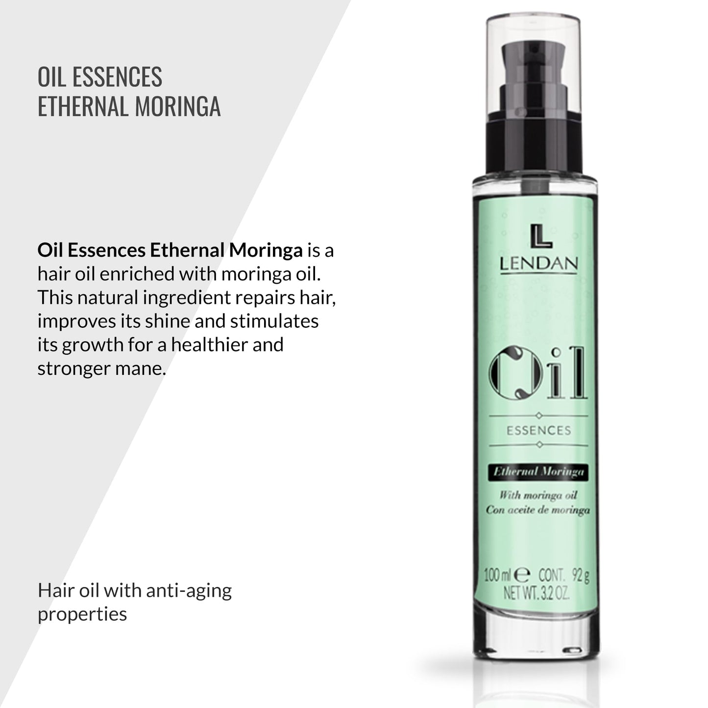 Lendan - Hair Oil with Moringa Oil - Oil Essences Ethernal Moringa - 100 ml - Hair Serum - Hair Rejuvenator - Hydrates, Nourishes, and Strengthens Hair