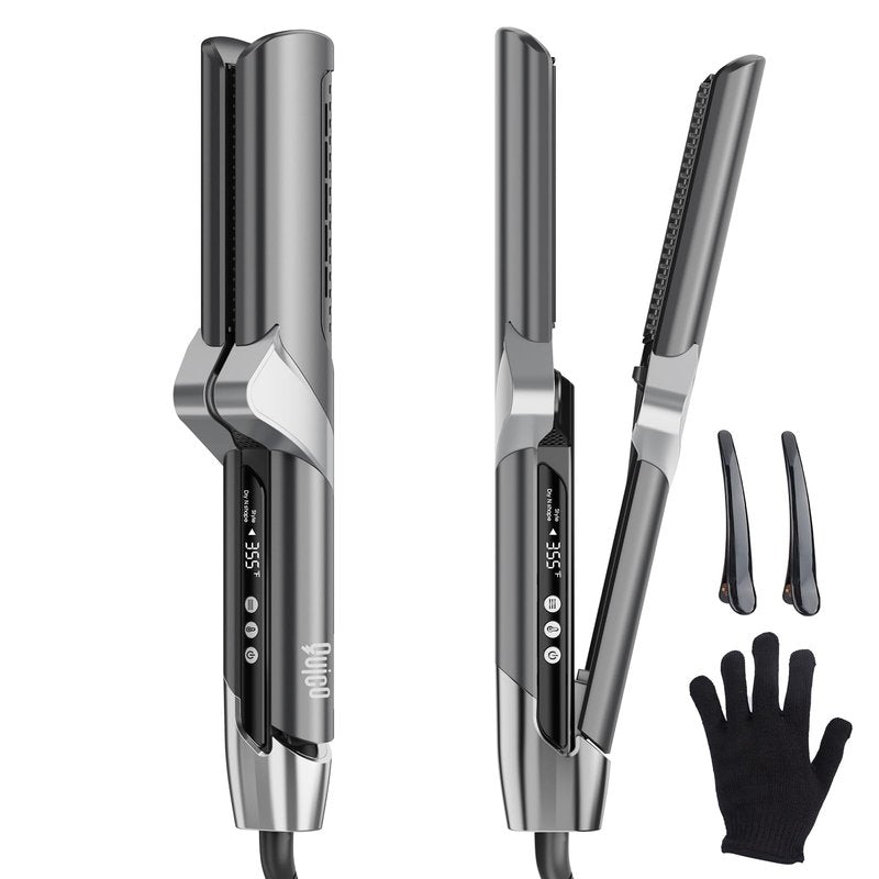 Quico Air Straightener, Ionic Wet to Dry Hair Straightener with High-Speed Airflow, 5 Temps & Dual Voltage 2-in-1 Flat Iron and Hair Blow Dryer Straightener, No Heat Damage, No Hot Plates, Black Grey