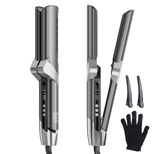 Quico Air Straightener, Ionic Wet to Dry Hair Straightener with High-Speed Airflow, 5 Temps & Dual Voltage 2-in-1 Flat Iron and Hair Blow Dryer Straightener, No Heat Damage, No Hot Plates, Black Grey