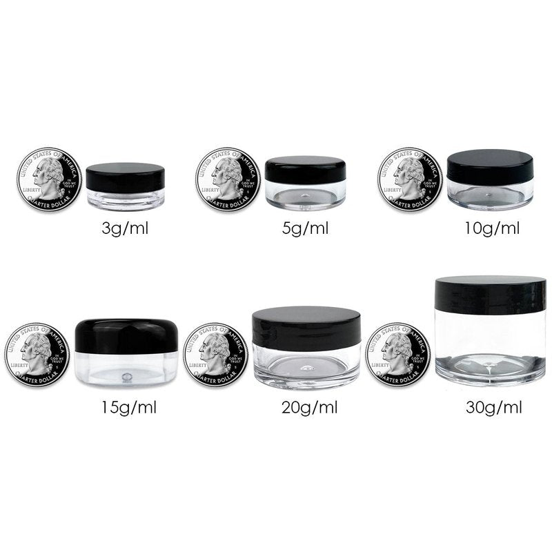 Beauticom 3G/3ML Round Clear Jars with Black Lids for Cosmetics, Medication, Lab and Field Research Samples, Beauty and Health Aids - BPA Free (Quantity: 200pcs)