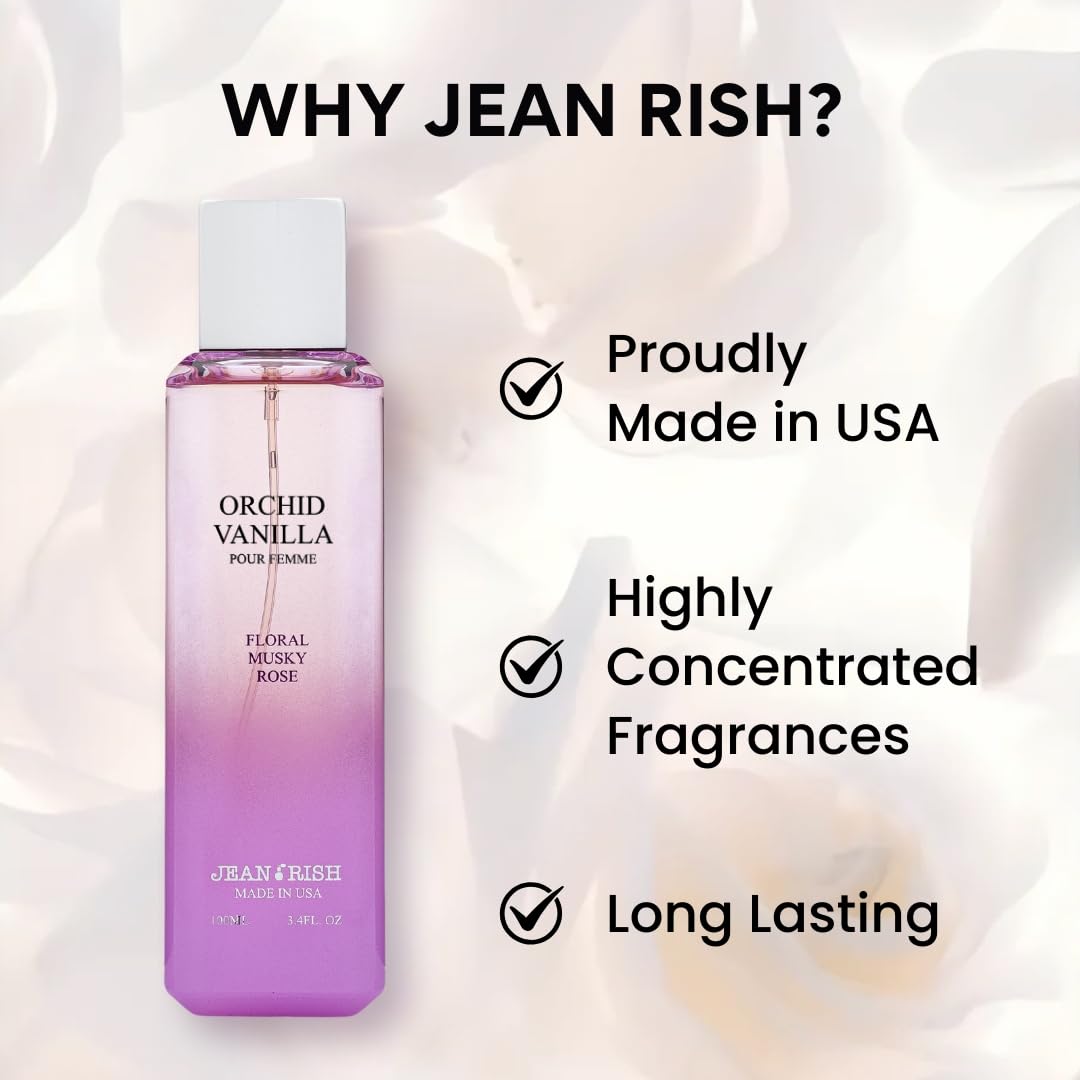 Jean Rish Orchid Vanilla Perfume for Women Eau De Parfum, Long-Lasting Luxury Fragrance, Made In USA - Jasmine, Vanilla, Rose, Musk Scent - 100ml / 3.4 oz