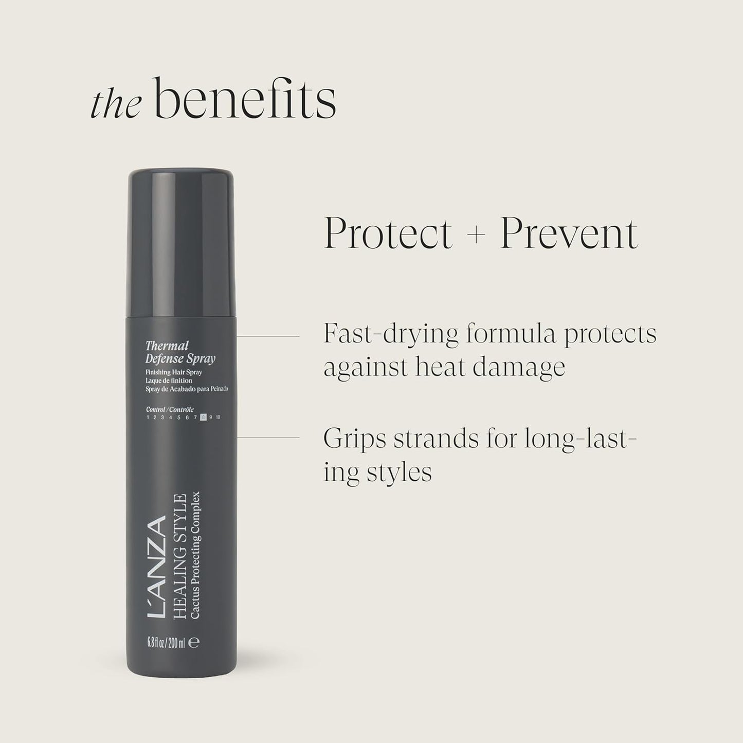 L'ANZA Healing Style Thermal Defense Spray - Strong Hold, Frizz Control & UV Protection | 6.8 Fl Oz