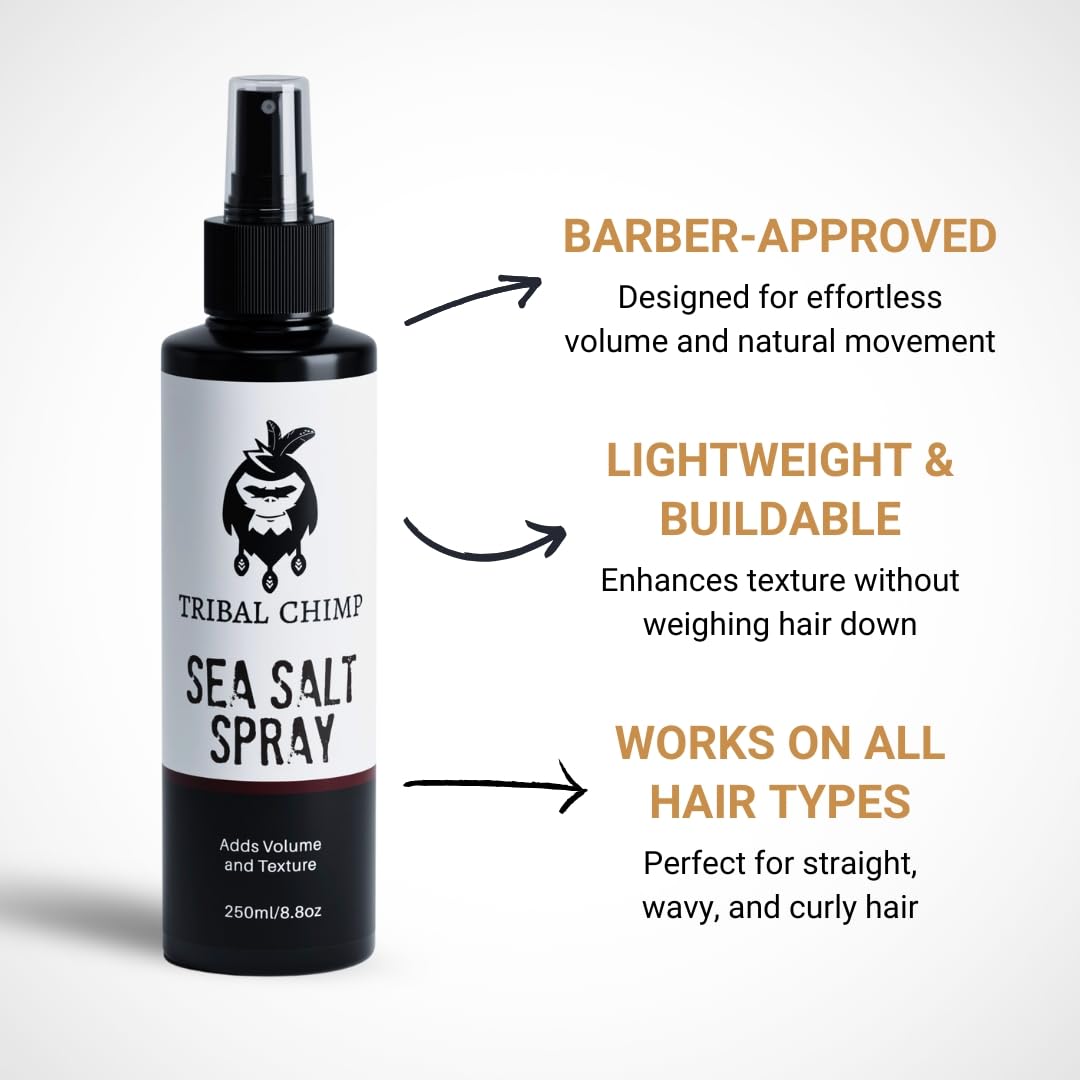 Tribal Chimp Sea Salt Spray for Men - Volumizing & Texturizing Hair Spray | 250ml, Natural & Alcohol-Free