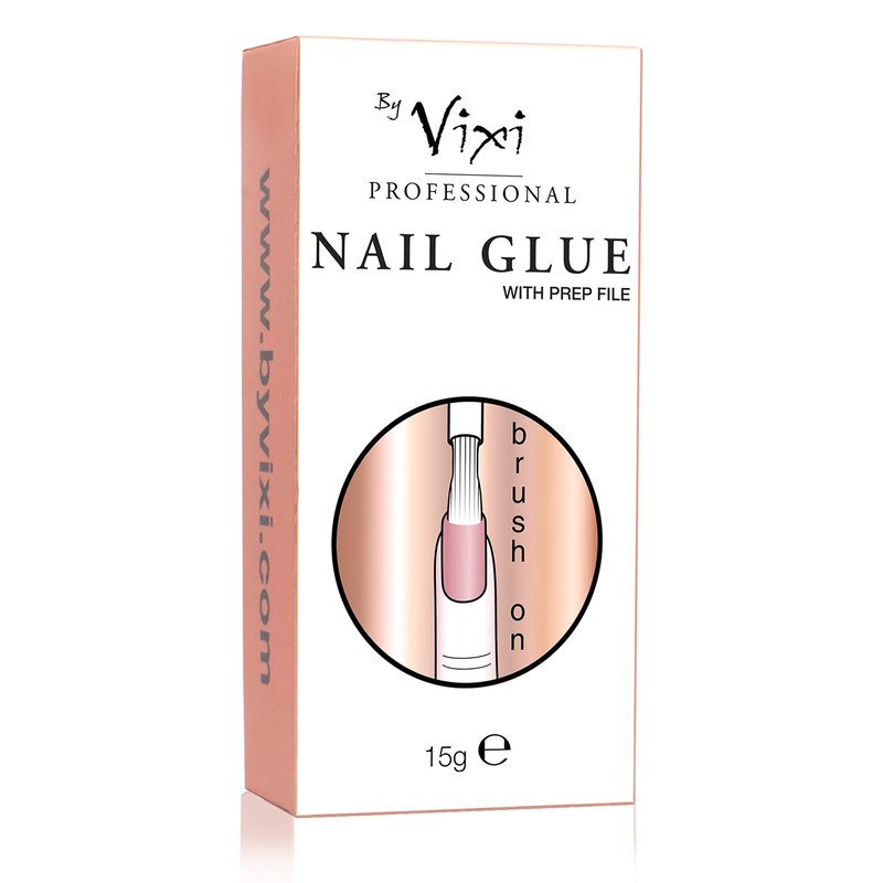15ml By Vixi Extra Strong Nail Glue with Brush and Free PREP File Clear Instant Dry Adhesive, Professional Salon Quality
