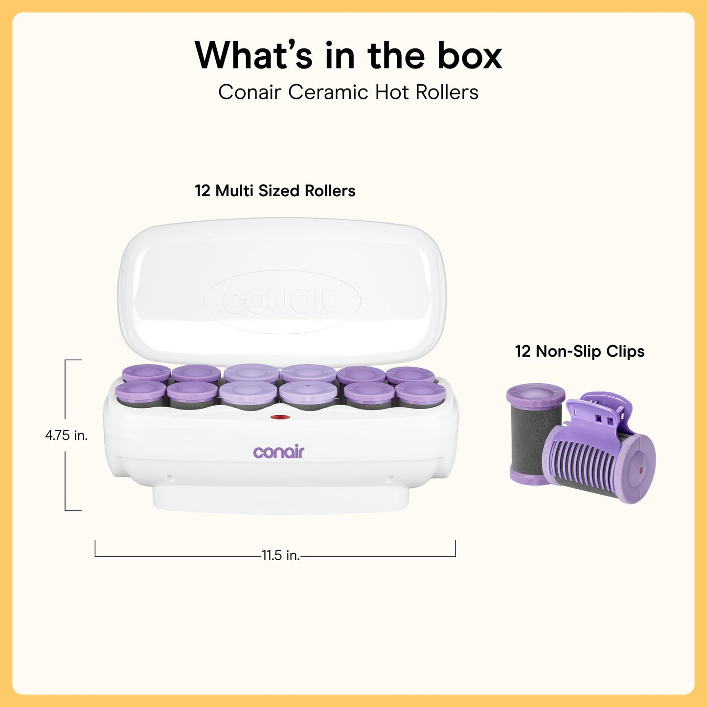 Conair Ceramic Hot Rollers, 1 3/4 Inch & 1 1/2 Inch Rollers, Lavender, 12