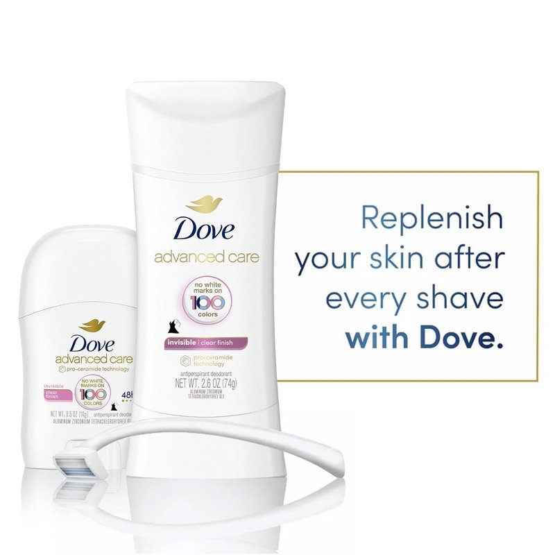 Dove Antiperspirant Deodorant for Women, Clear Finish, 2-Pack + Travel-Size – No White Marks, Pro-Ceramide Technology, Vegan & Cruelty-Free