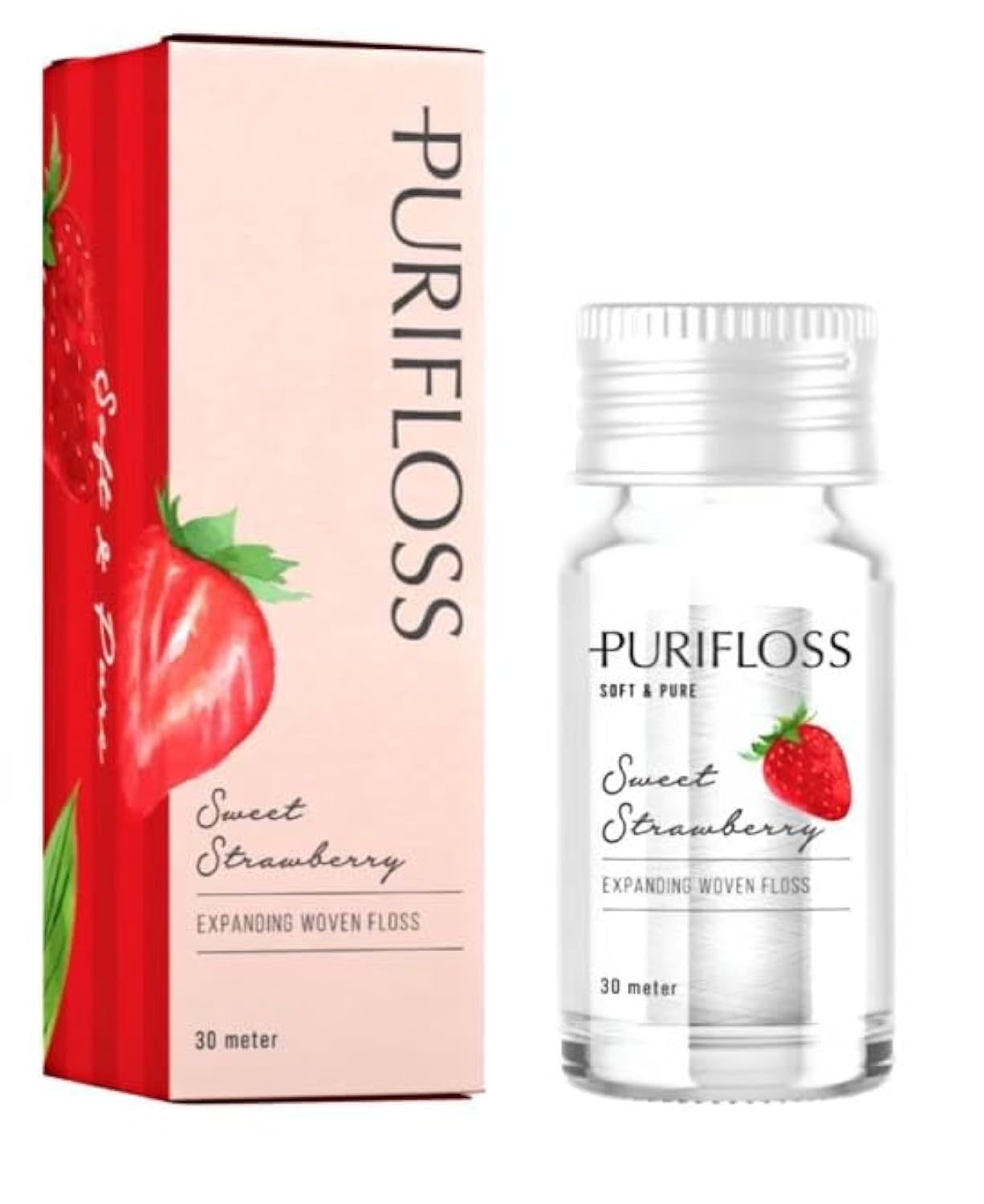 PURIFLOSS Premium Expanding Woven Dental Floss, PTFE & PFAS Free, Sweet Strawberry, Eco-Friendly, Vegan, Cruelty-Free, Dentist Recommended, Teen & Kid Friendly (33 Yards)