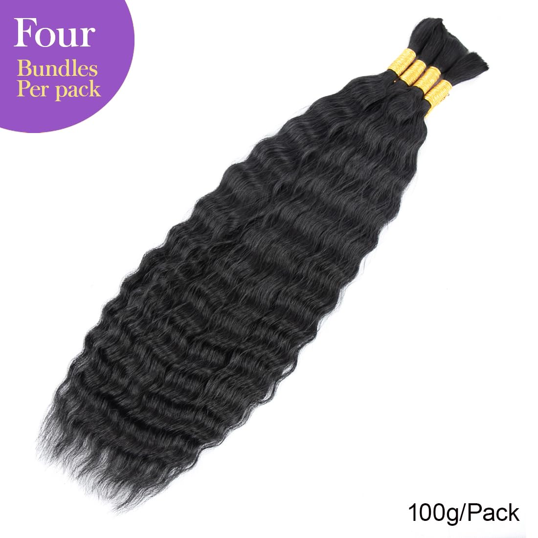 Wet and Wavy Human Braiding Hair No Weft Super Wavy Bulk Human Hair For Boho Braids 100g (1Pack-4PCS) 100% Virgin Human Hair Super French Micro Braiding Bohemian Braids (Super Wavy（#1B), 16 Inch)