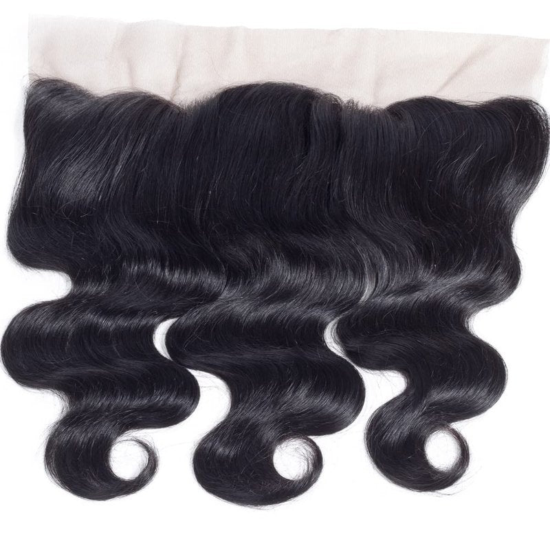 Amella Hair Body Wave Frontal Closure 13x4 Transparent Lace Frontal Closure 150% Density Brazilian Human Hair 13x4 Ear to Ear Full Lace Frontal Closure Pre-Plucked with Natural Black Color(12inch)