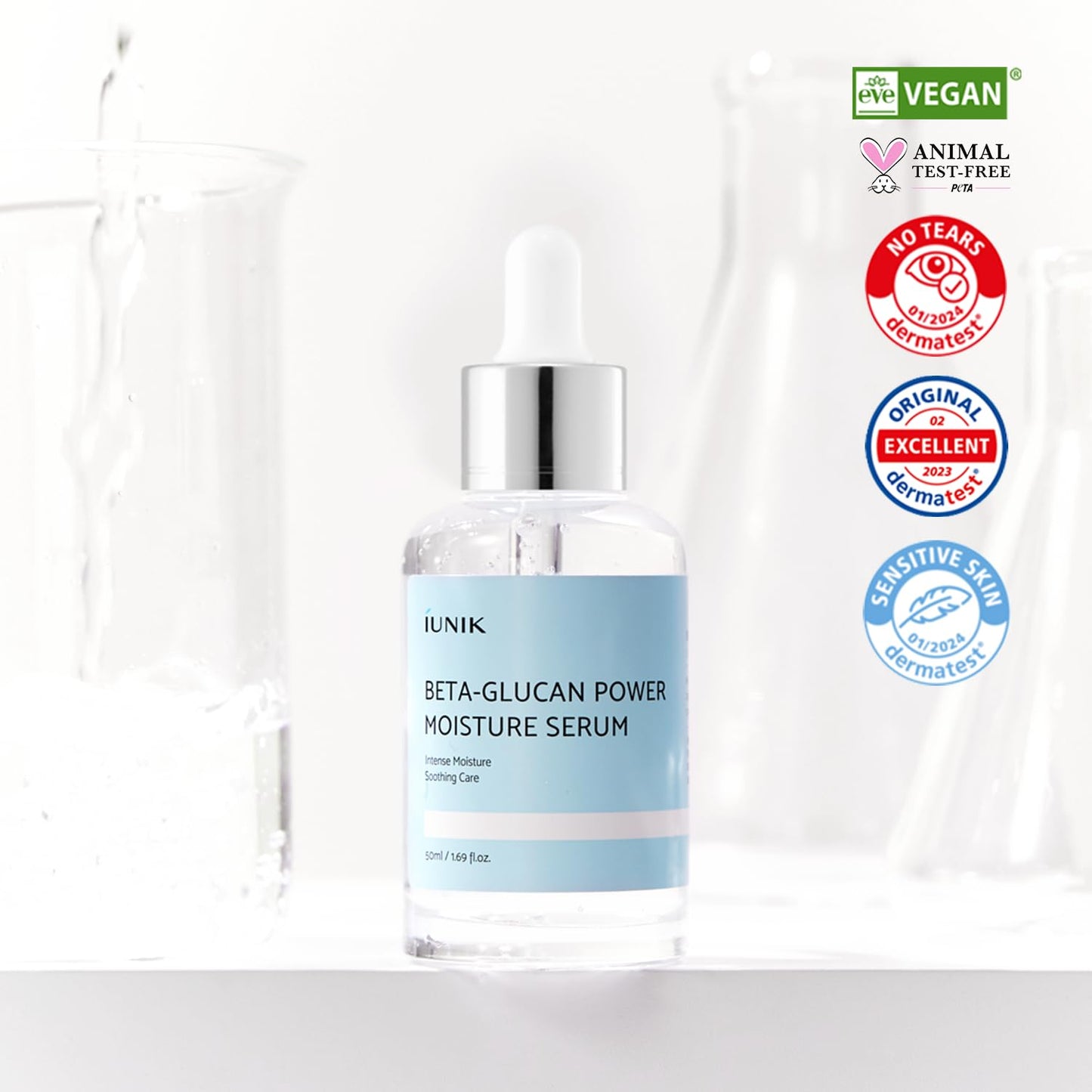 IUNIK Beta-Glucan Power Moisture Serum - Deep Hydration Vegan Serum with 7 Peptides | 50ml for Dry & Sensitive Skin