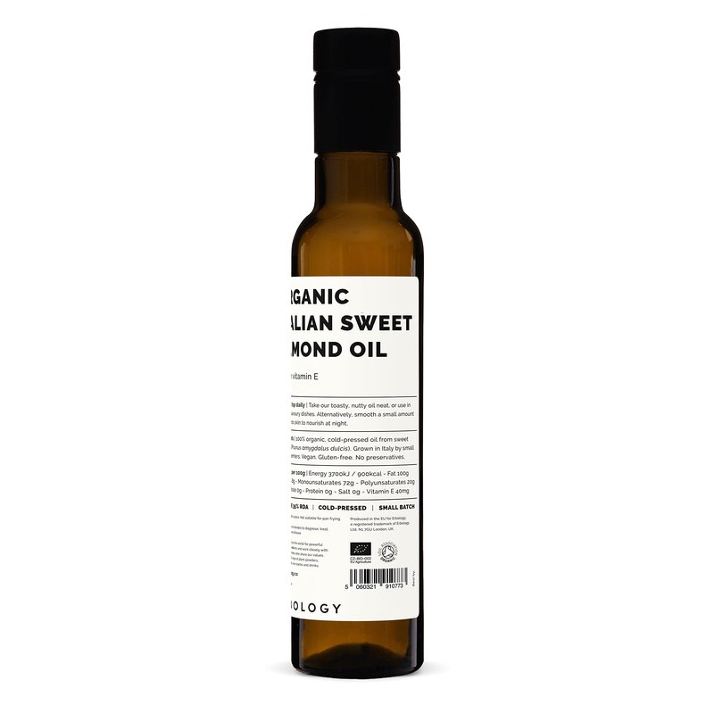 100% Organic Sweet Almond Oil 250ml - Cold-Pressed - Rich in Skin-Nourishing Vitamin E - Straight from Farm in Italy - Non-GMO - No Additives or Preservatives - Recyclable Glass Bottle