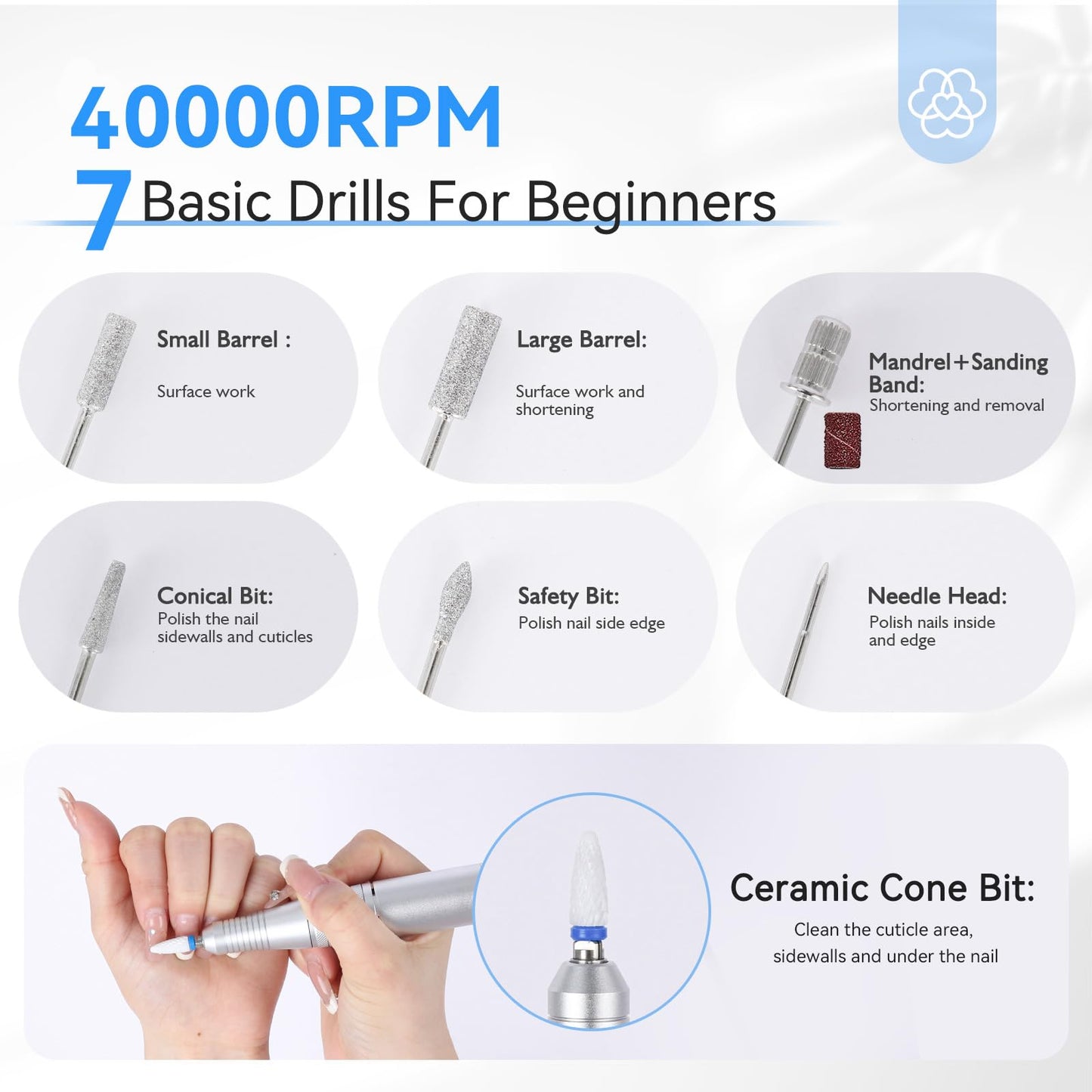 SAVILAND Nail Drill Professional: 40000RPM Nail Drill Machine, Faster Removel Any Acrylic Nails, Powerful & Anti Shaking for Nail Salon & Pedicure