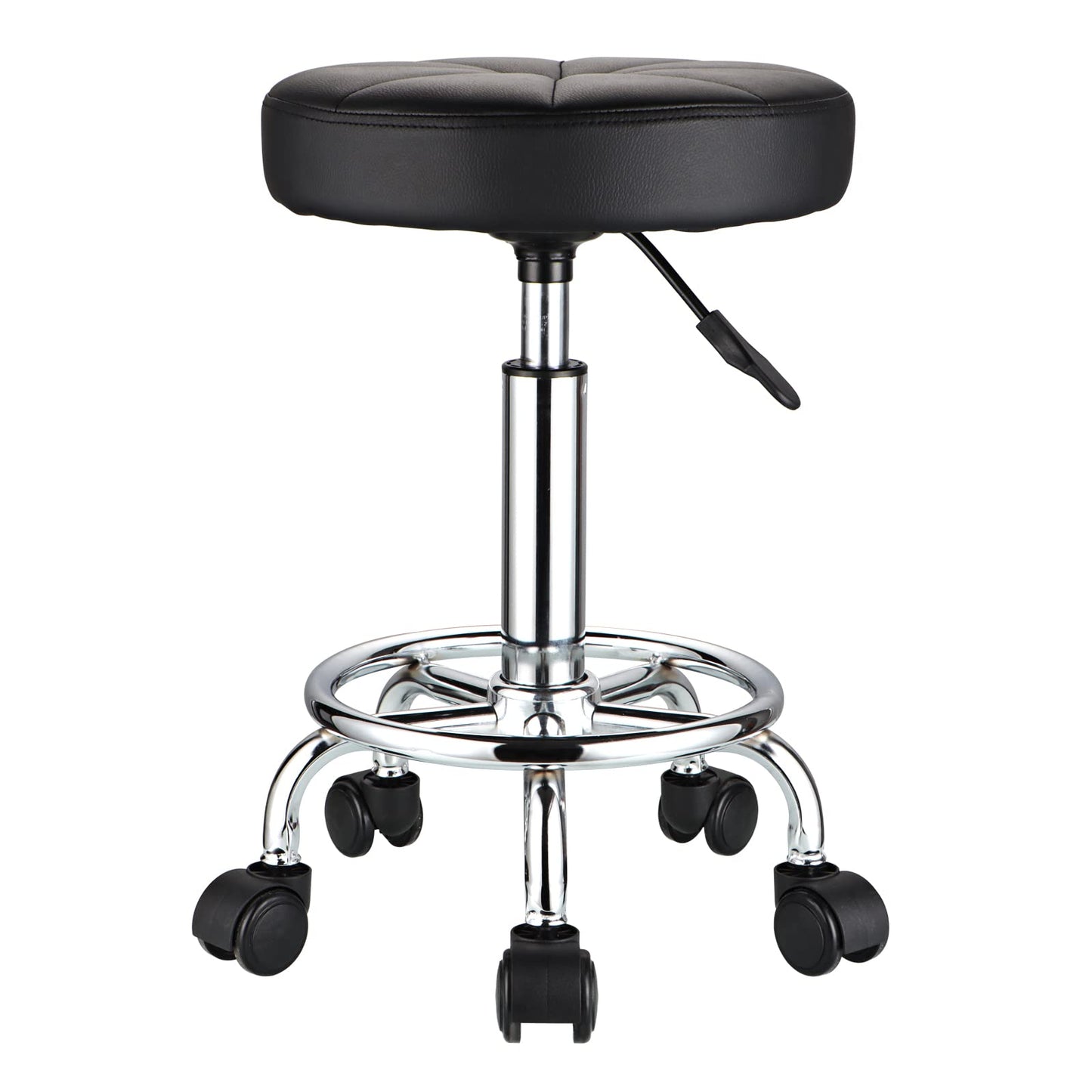 HMTOT Round Rolling Stool with Wheels Height Adjustable Swivel Stool Chair for Spa Salon Massage Black